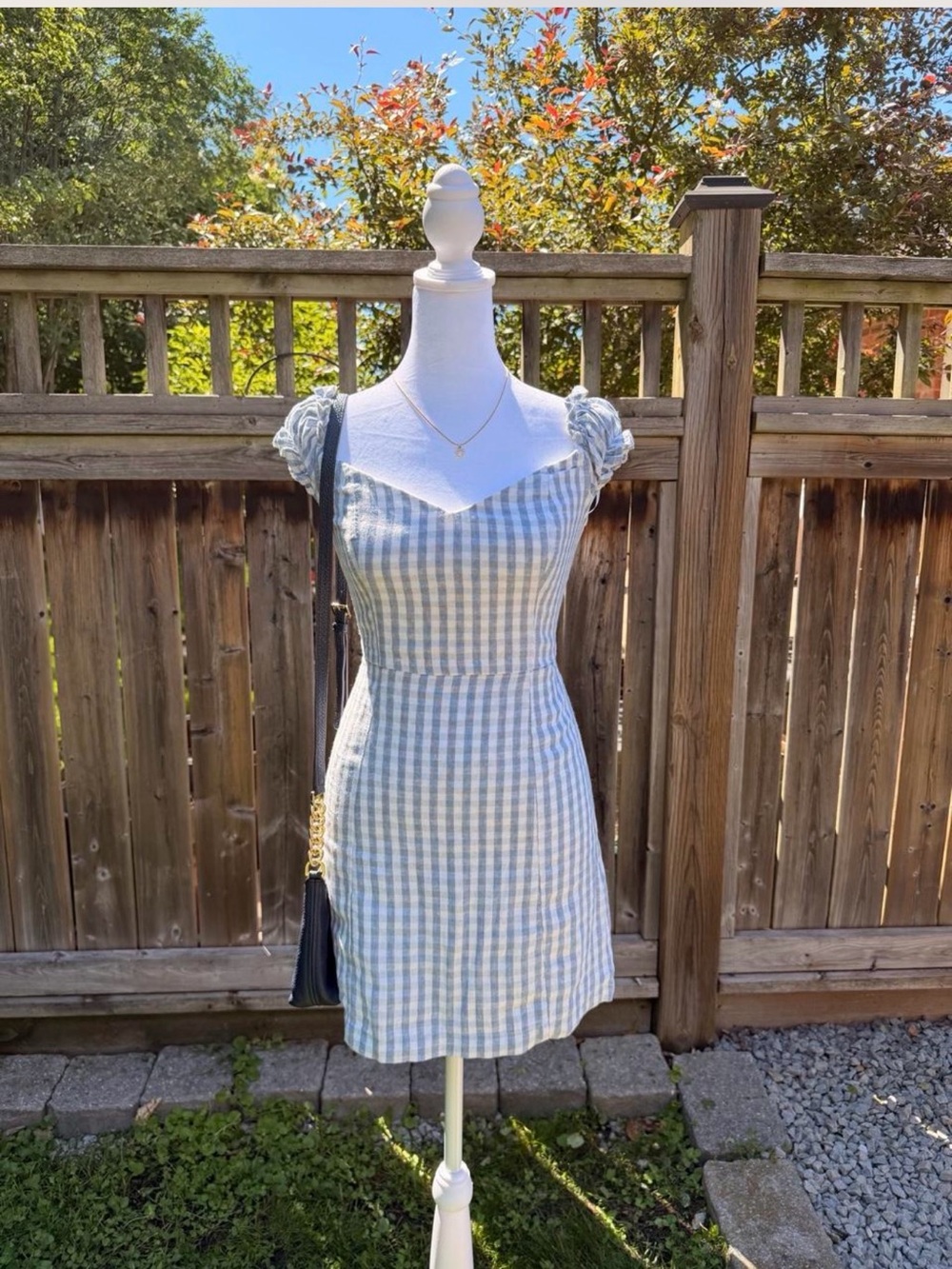 Abercrombie & Fitch Blue and White Gingham Sweetheart Mini Dress